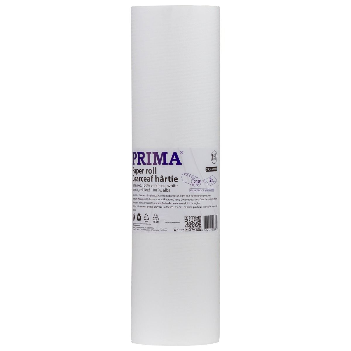 Cearceaf unica folosinta 2 straturi hartie, 59cm x 100m, rezistent, pentru pat, saloane infrumusetare, PRIMA