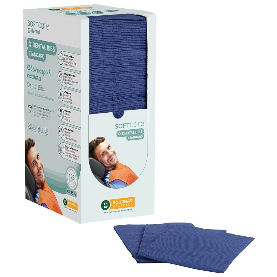 Bavete Soft Care Standard 2 straturi cu dispenser 33x45 cm - Albastru (125 bucati)