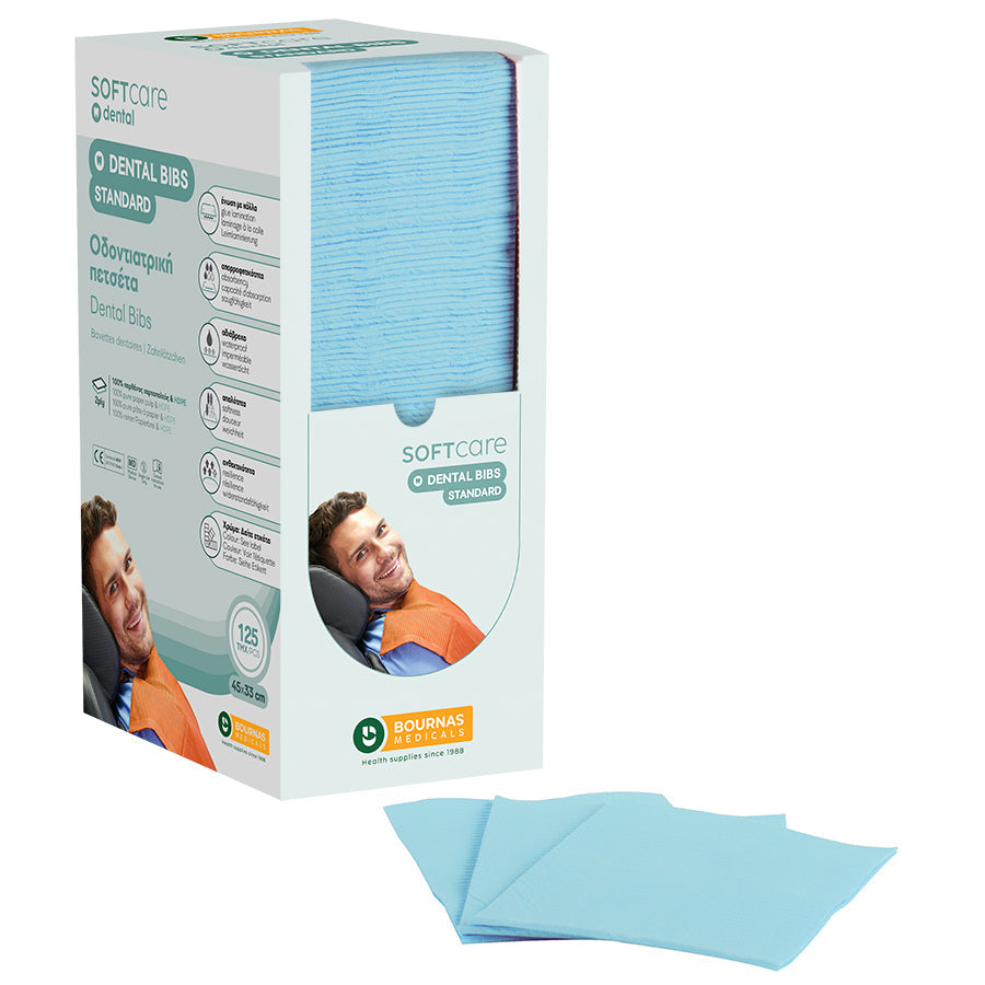 Bavete Soft Care Standard 2 straturi cu dispenser 33x45 cm - Albastru deschis (125 bucati)
