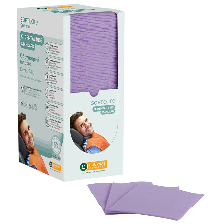 Bavete Soft Care Standard 2 straturi cu dispenser 33x45 cm - Mov (125 bucati)