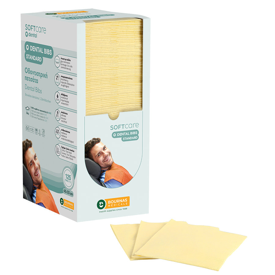 Bavete Soft Care Standard 2 straturi cu dispenser 33x45 cm - Galben (125 bucati)