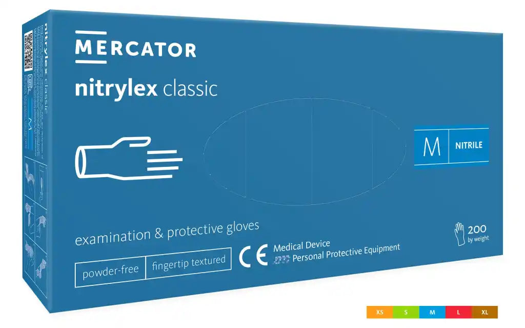 MERCATOR Nitrylex Classic Blue – Manusi de examinare si protectie, nitril, fara pudra, albastre, 100 buc/cutie