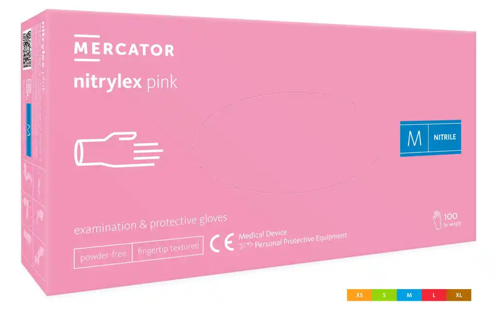 MERCATOR Nitrylex Pink – Manusi de examinare si protectie, nitril, fara pudra, roz, 100 buc/cutie