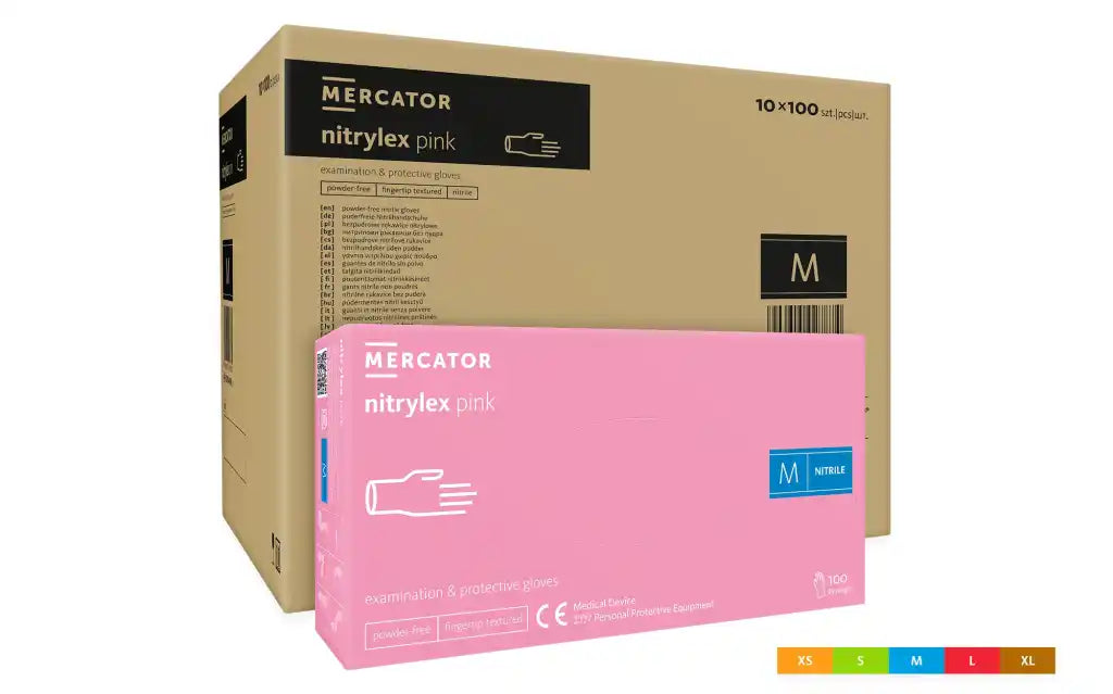 MERCATOR Nitrylex Pink – Manusi de examinare si protectie, nitril, fara pudra, roz, 100 buc/cutie