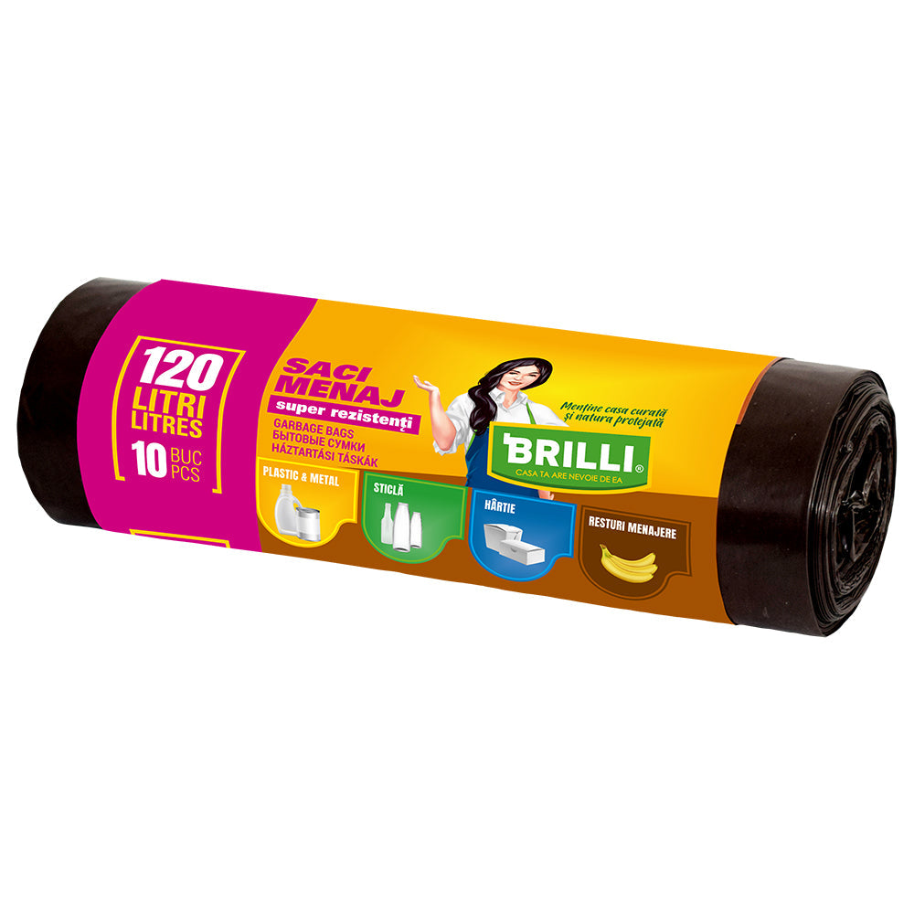 Saci menajeri colectare selectiva Brilli 120l, 10 buc, maro