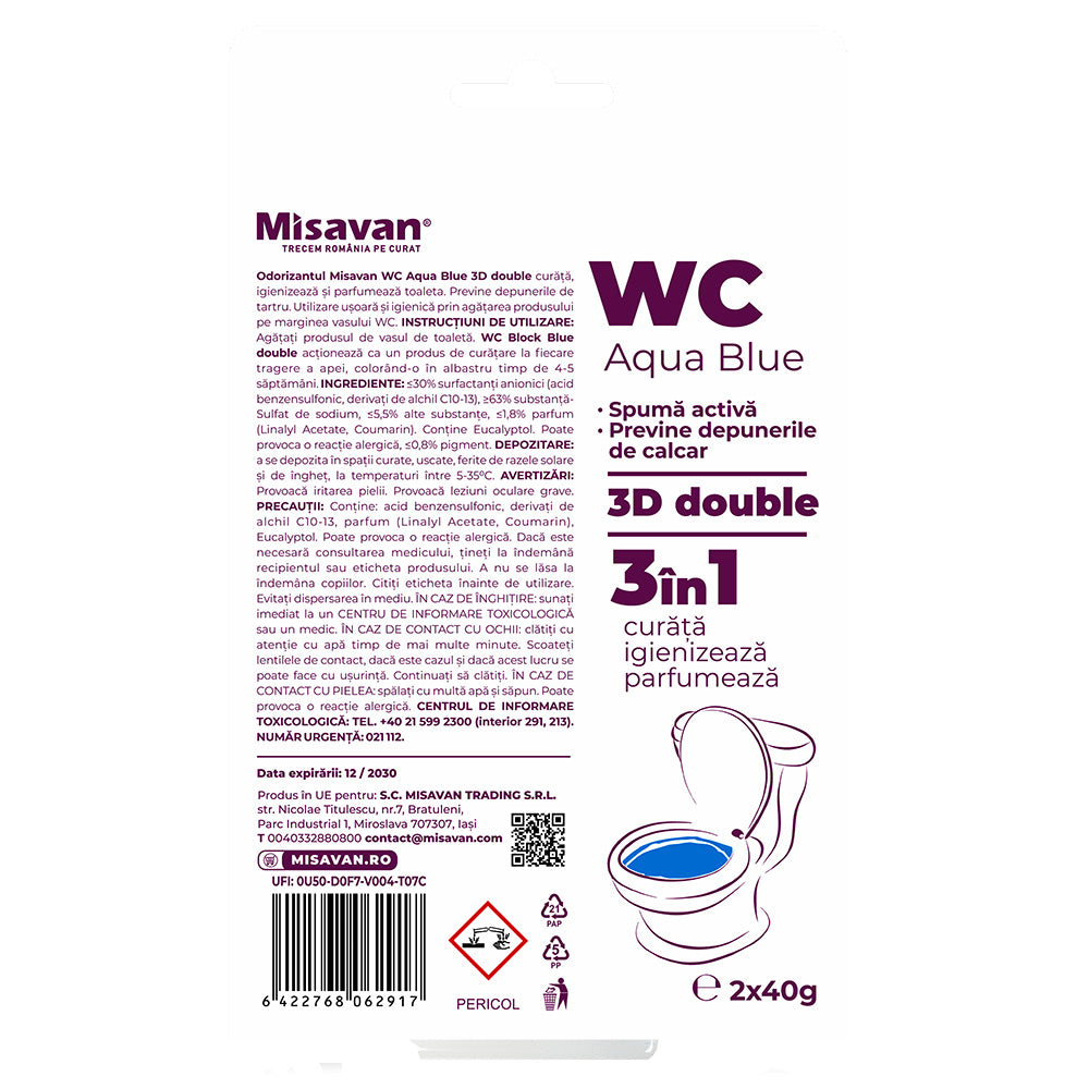 Odorizant toaleta Misavan Aqua Blue 3D 2x40g