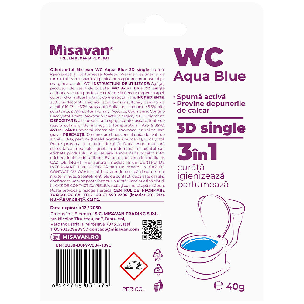 Odorizant toaleta Misavan Aqua Blue 3D 40g