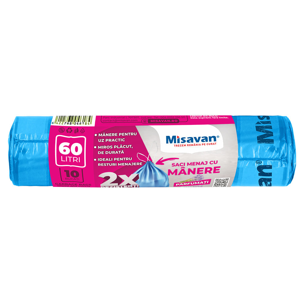 Saci menajeri colectare selectiva Misavan 60l, parfumati, 10 buc, albastri